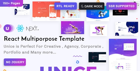 Unice React Js , Next Js Creative Agency and Portfolio Landing Page Templates